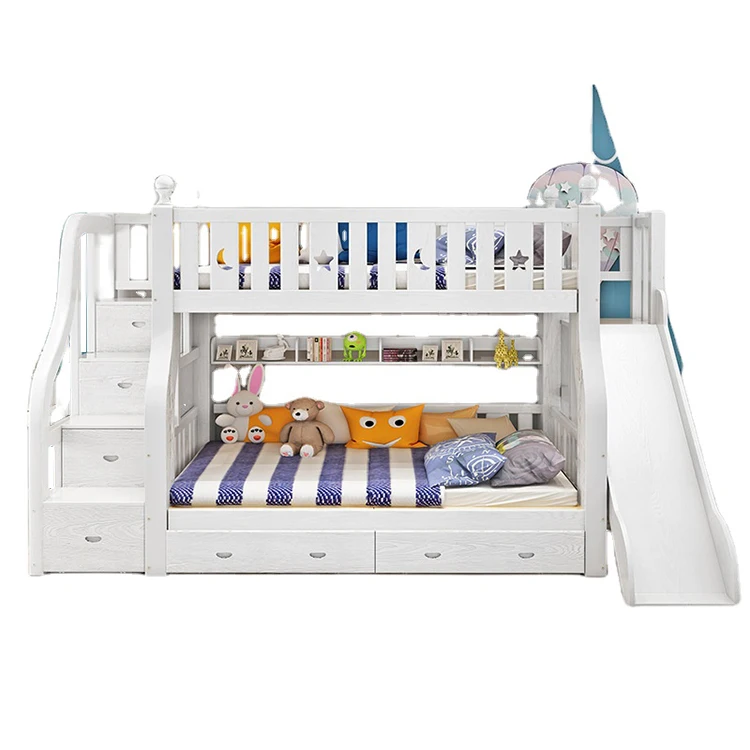 Односпальные Лофт полноразмерные детские горки двойные деревянные двухъярусные кровати со столом