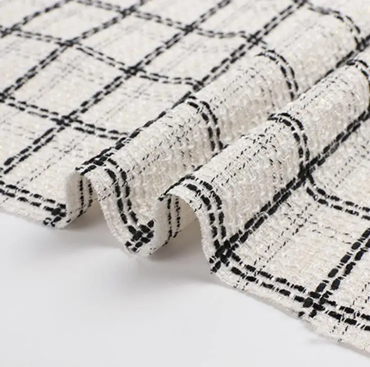 RL new polyester boucle tweed fabric woolen fragrance with glitter wire cloth double side yarn dyed fabric for coat