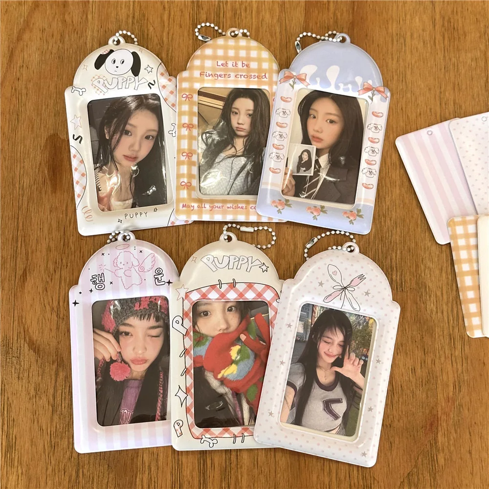 Small MOQ High Quality Custom Design Kpop Die Cut Shape PVC Photo Card Cover Cute Cartoon Photocard Holder with Keychain
