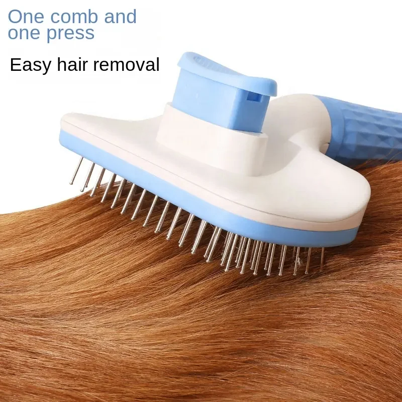 Pet grooming products stainless steel dog cat fur brush one key button pet hair remover