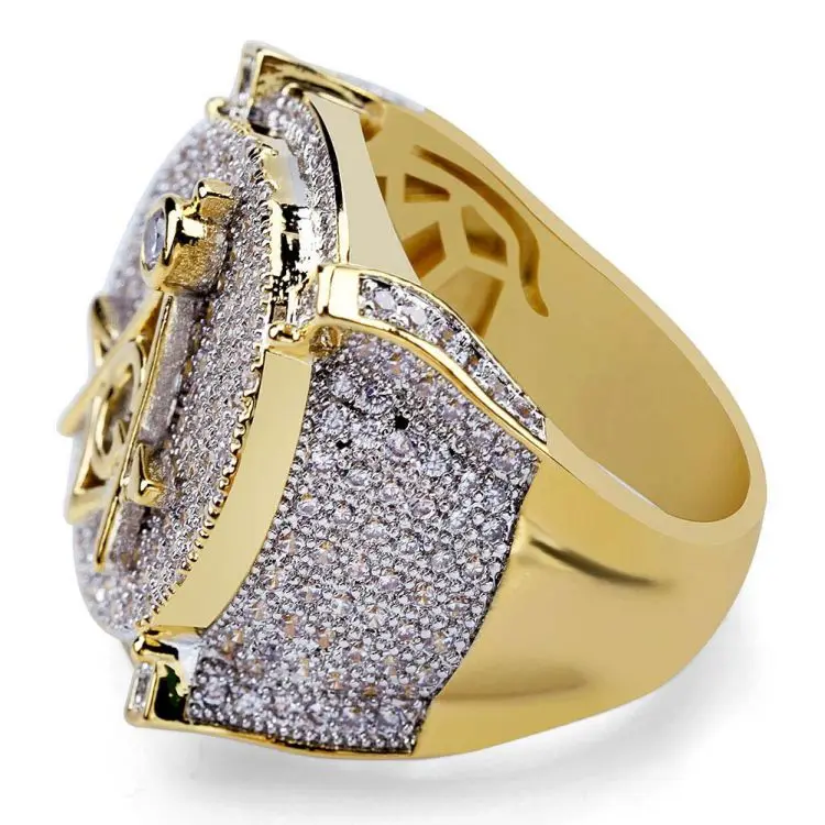 Factory Supply Vintage Ring Micro Inlaid Zircon Gold Ring Personality Hip Hop Male Ring