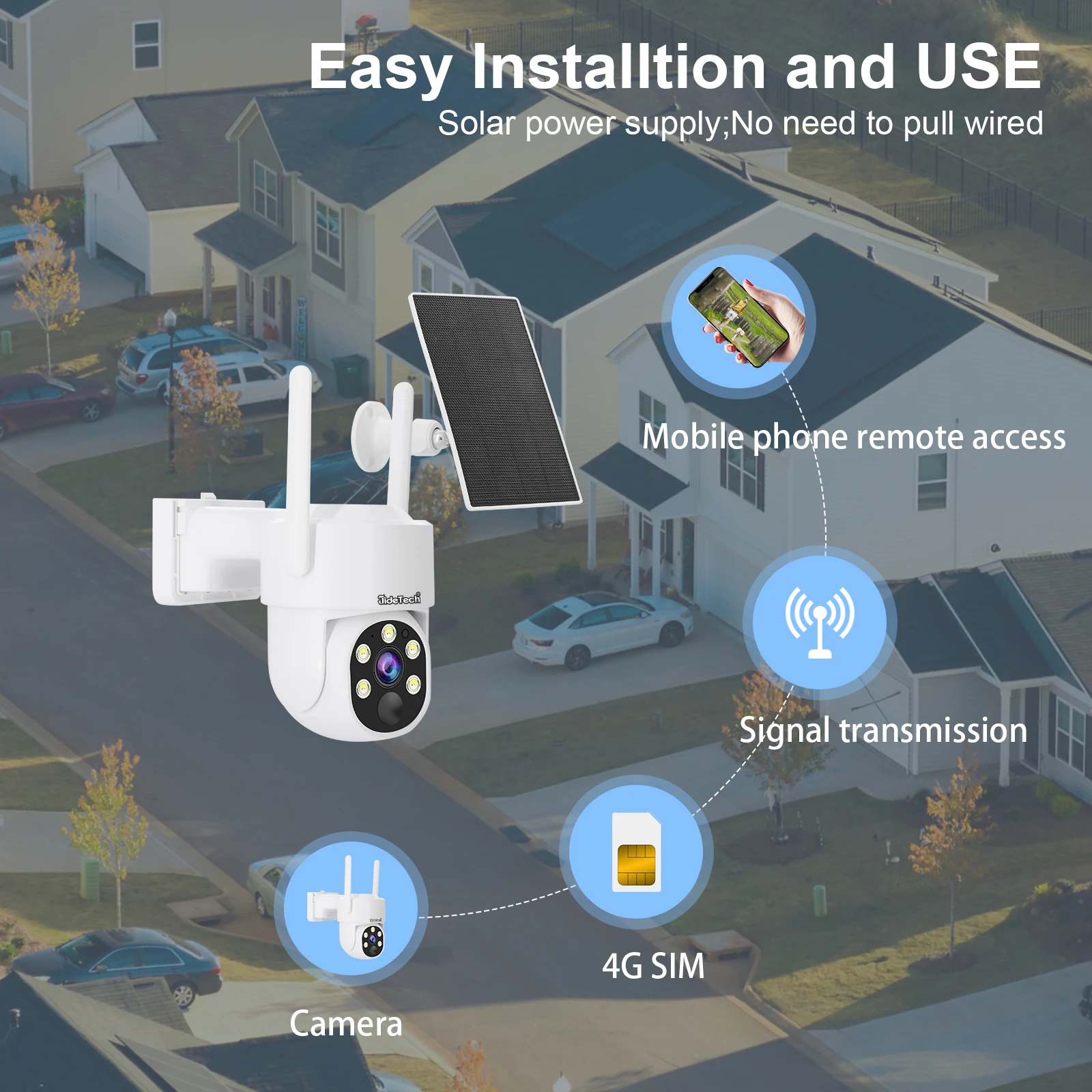 Jidetech 4G 360 панорамная Солнечная камера 4 Мп с 3 Вт солнечной панелью ptz-камера звуковая сигнализация 9000 мАч батарея