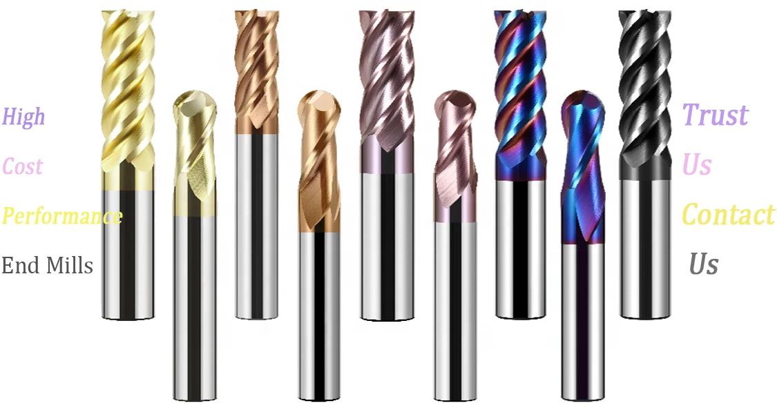 HARDVIK Tungsten Carbide Steel 4 flute Flat Ball end mill cutter cnc end mill Carbide End Mill with Tin Coating for steel