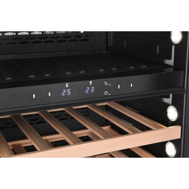 Solid Wooden Shelf Wine Fridge Kitchen Wine Cabinet Cooler 5-20 Degree Non Alcoholic Wine Vino Stainless Steel Glass 160 /black