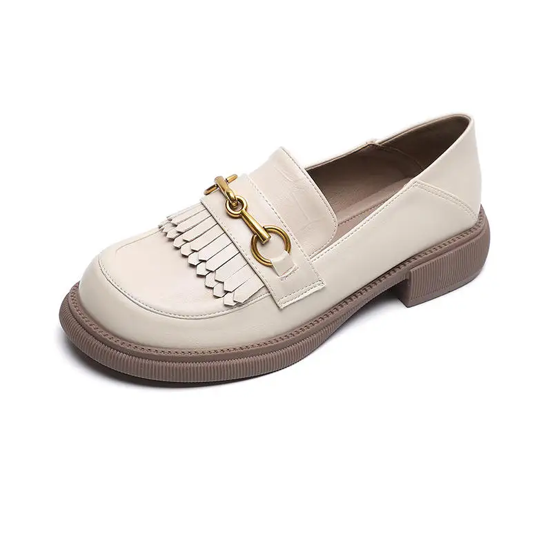 Support OEM/DOM Women Thick Bottom Loafers Soft Leather Slip On 3cm Women Chunky Heel Women Tassel Loafer Shoes