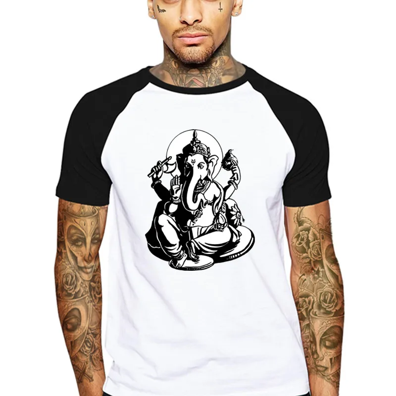 Мужские футболки, футболки, индуийский Бог слона, Индия, поставщики Ганеши, укороченная вера, египетская Органическая вышивка, полосатые 3D