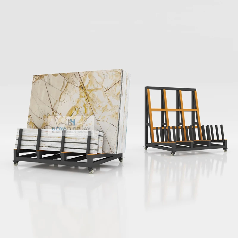Boya Hot Sale Customized Design Size Showroom Panel Quartz Metal Granite Marble Tile Display Marble Slabs Rack