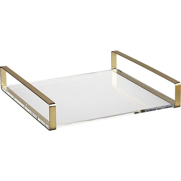 45 см длинный акриловый Белый Мраморный поднос с золотыми металлическими ручками для сервировки мрамора