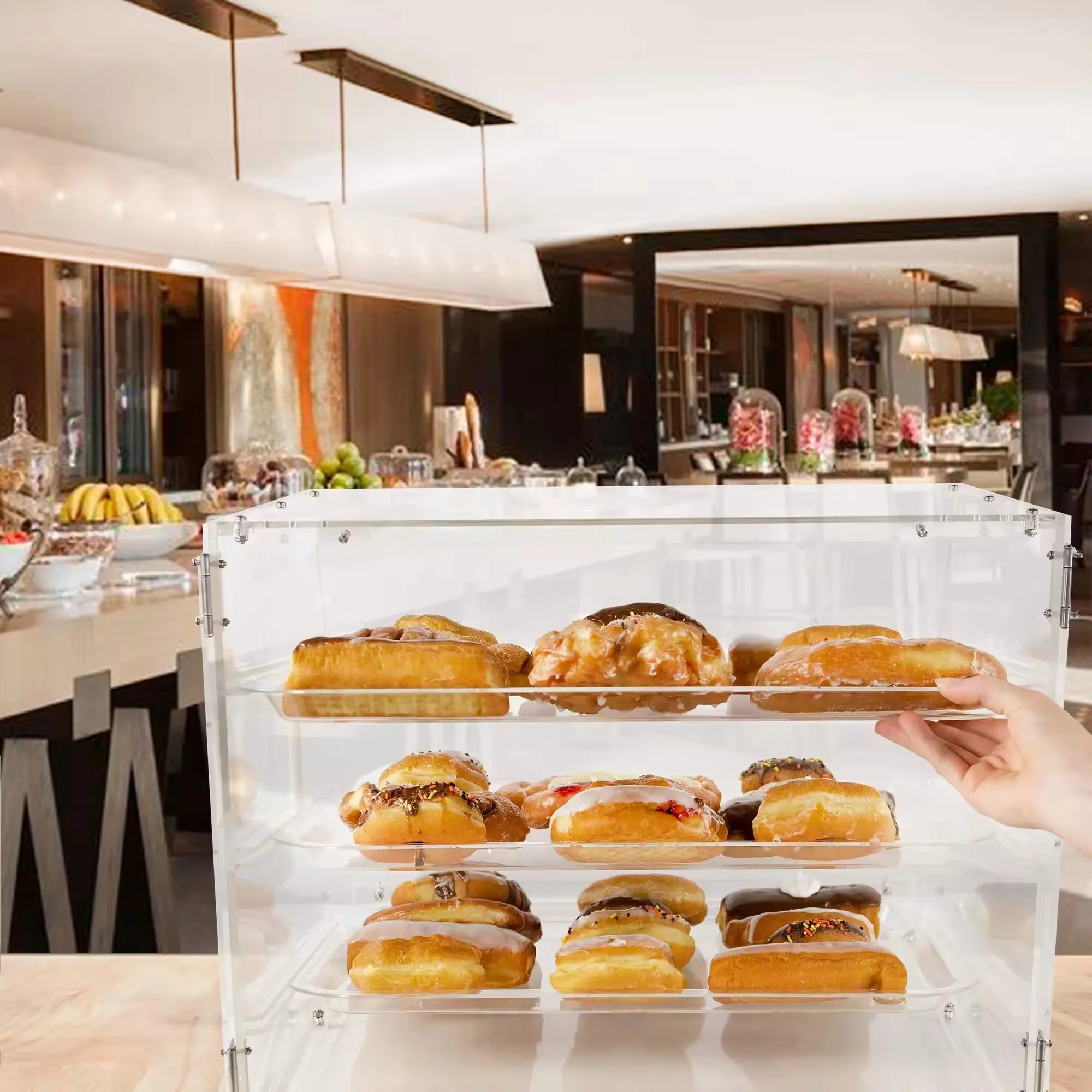 3 Tray Acrylic Bakery Display Case Commercial Countertop Pastry Display Case Pastry Shop Display Case