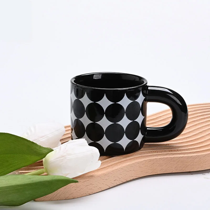 Creative diamond star black and white ceramic mug niche ins coffee milk water cup