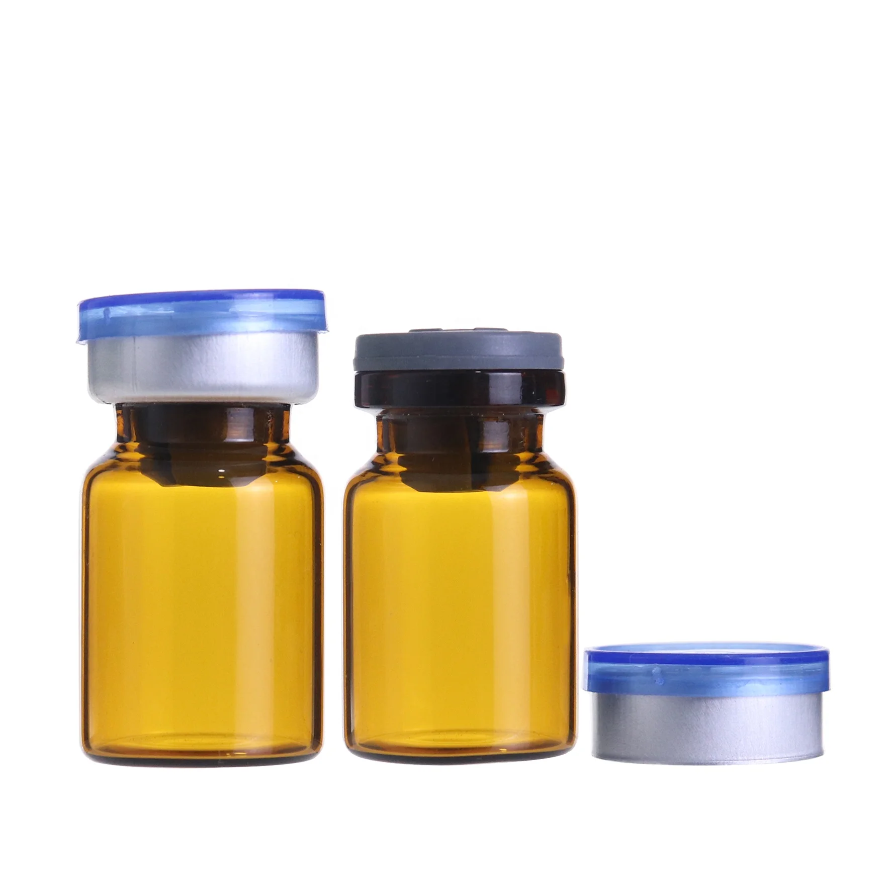 In stock 5ml 7ml clear amber tube borosilicate glass vials with rubber stopper and aluminum cap