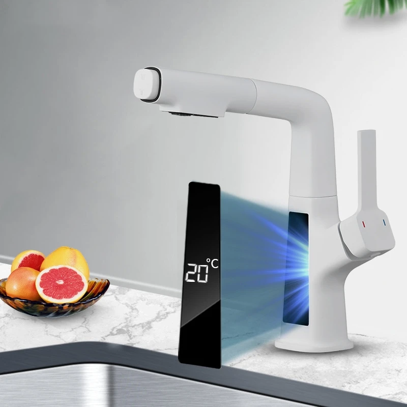 Display Basin Taps Smart Bathroom Basin Faucets Pull Out Customized Spray Pull Down Waterfall Black Brass Modern Contemporary