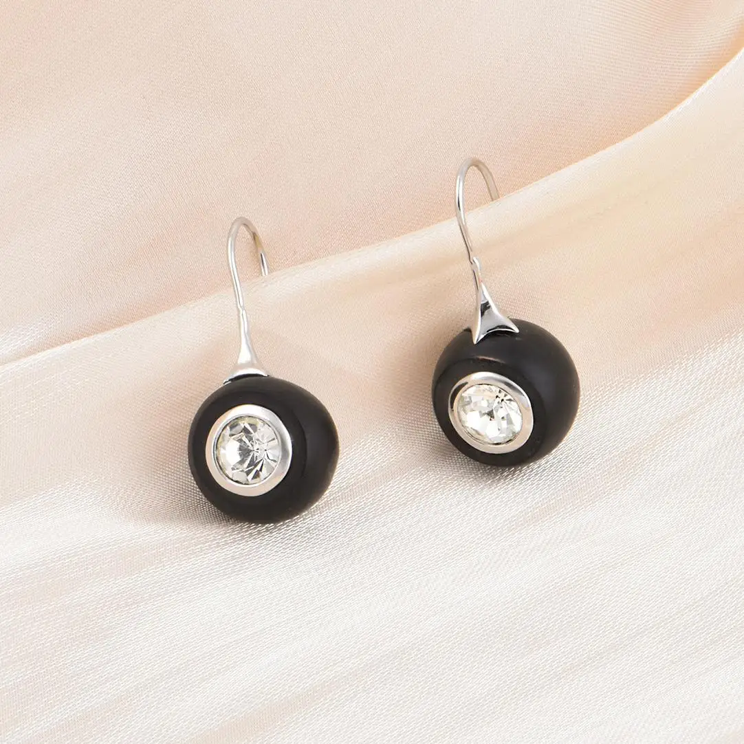 ChinChin Jewelry Vintage Gorgeous Round Drop CZ Cubic Zircon Ebony Wooden Pendant Earrings Jewelry Women