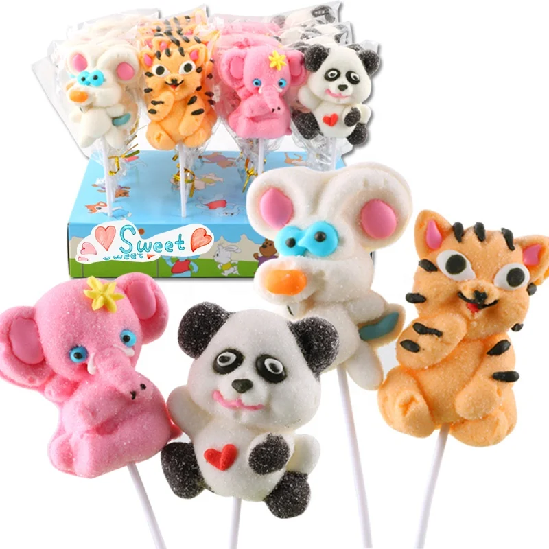 35g 15g 30g Animal shapes tiger panda rabbit bunny elephant mouse shaped Marshmallow Cartoon lollipop sweets candy