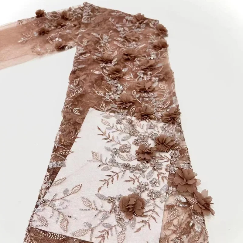 hot african lace beaded flower pattern with pearl sequin tulle dress fabric for the gala dress