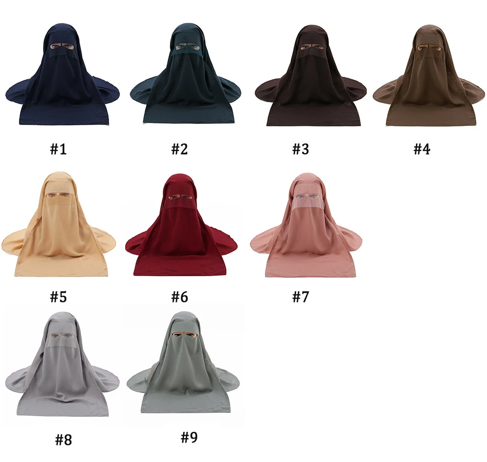 3 layer Women Silk Chiffon Muslim Breathable Face Cover Jilbab Khimar saudi niqab hijab scarf Abaya Indonesia Burqa Niqab