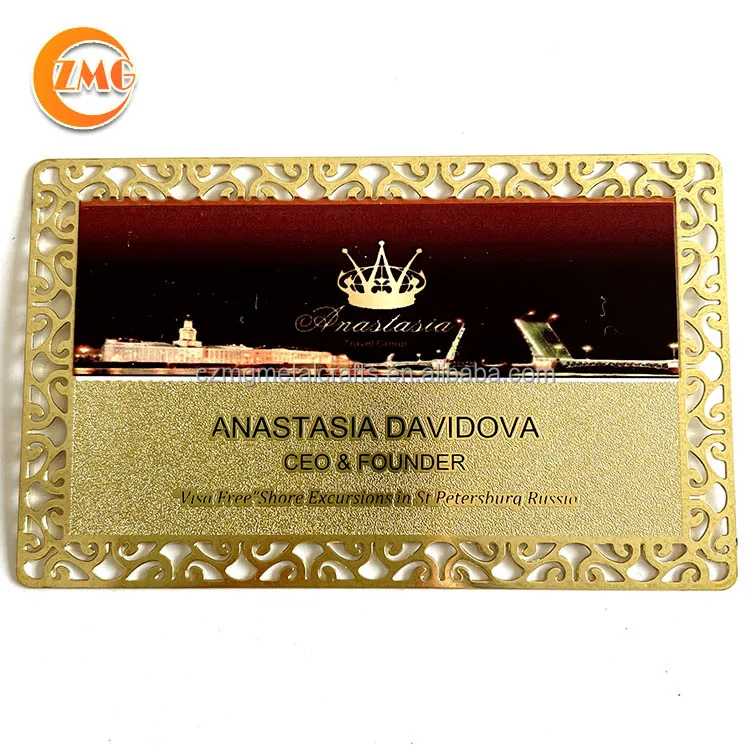 wholesale offset printed golden embossed sandblasted/frost metal business card