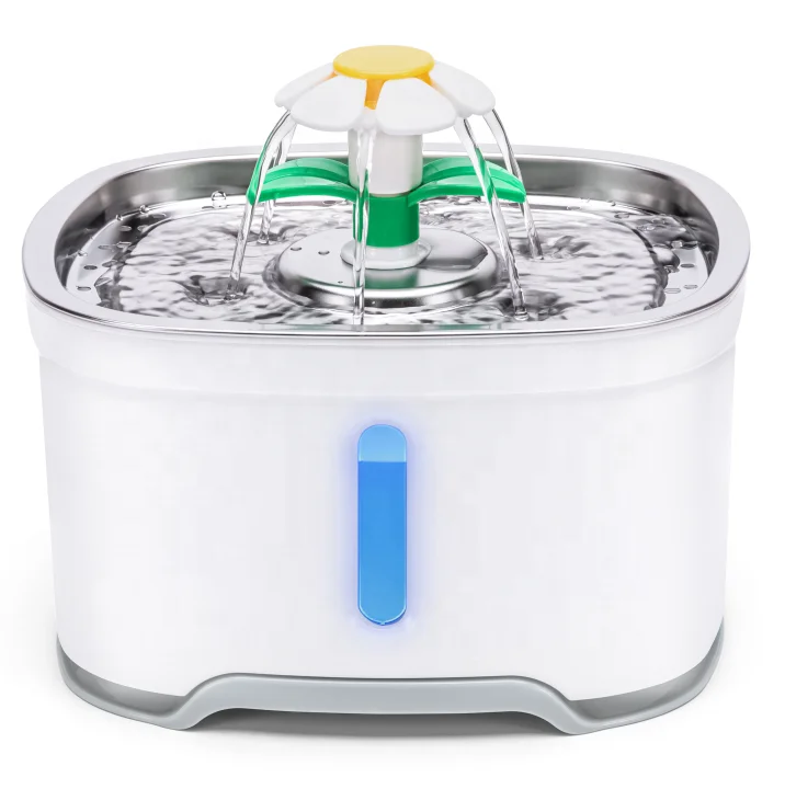 2.4L flower Stainless Steel TOP Pet Cat Water fountain for Cat and Dog  with Triple-Action Filter