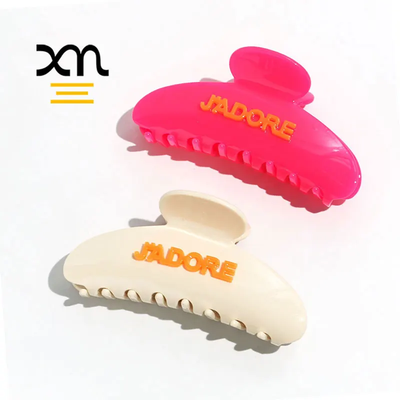 XinMei wholesale solid color jumbo claw clip premium custom large hair claw clips with logo name acetate hair grips claw for wom