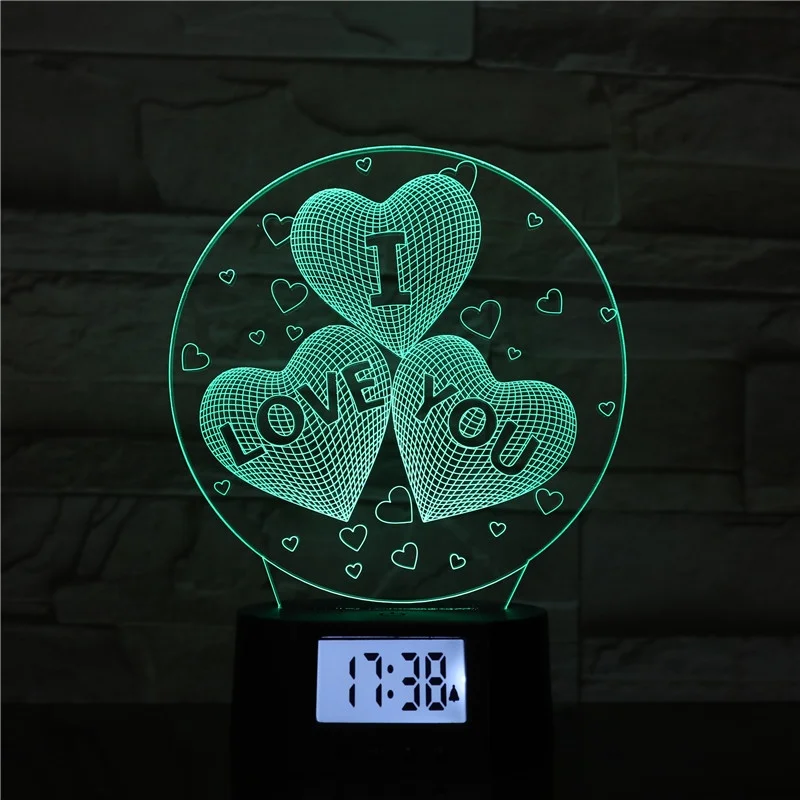 KS 3D-106 I-LOVE-YOU освещения 3D светодиодные цифровые Настольные часы-будильник лампа портативный 3d ночник для подарок на день Святого Валентина