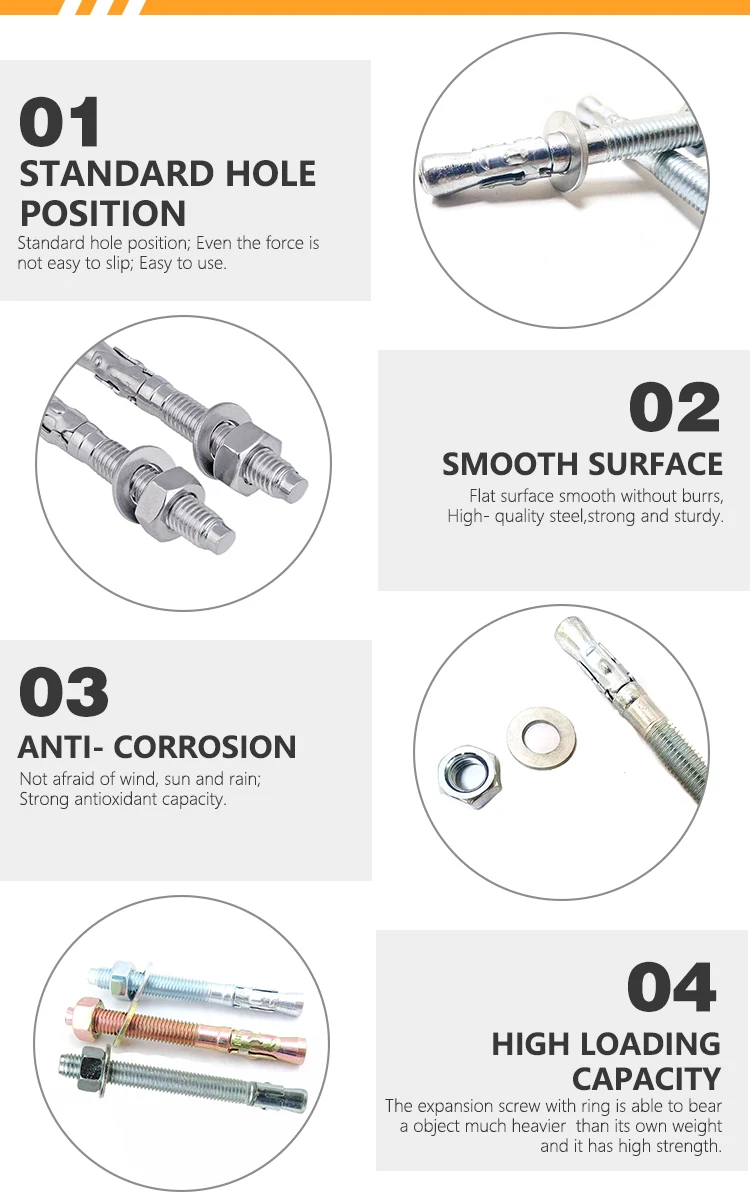 Hot Dip galvanized Carbon Steel Wedge Expansion Anchor Through Bolt grade 8.8 Silver Stainless Steel Hilti Chemical Wedge Anchor Sleeve Bolt For Concrete