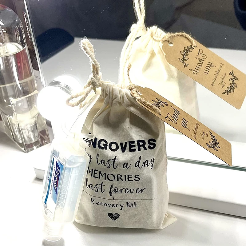custom logo printed Cotton drawstring Bridesmaid Gifts party Gift Tags anti hangover kit bags for wedding Welcome Holiday