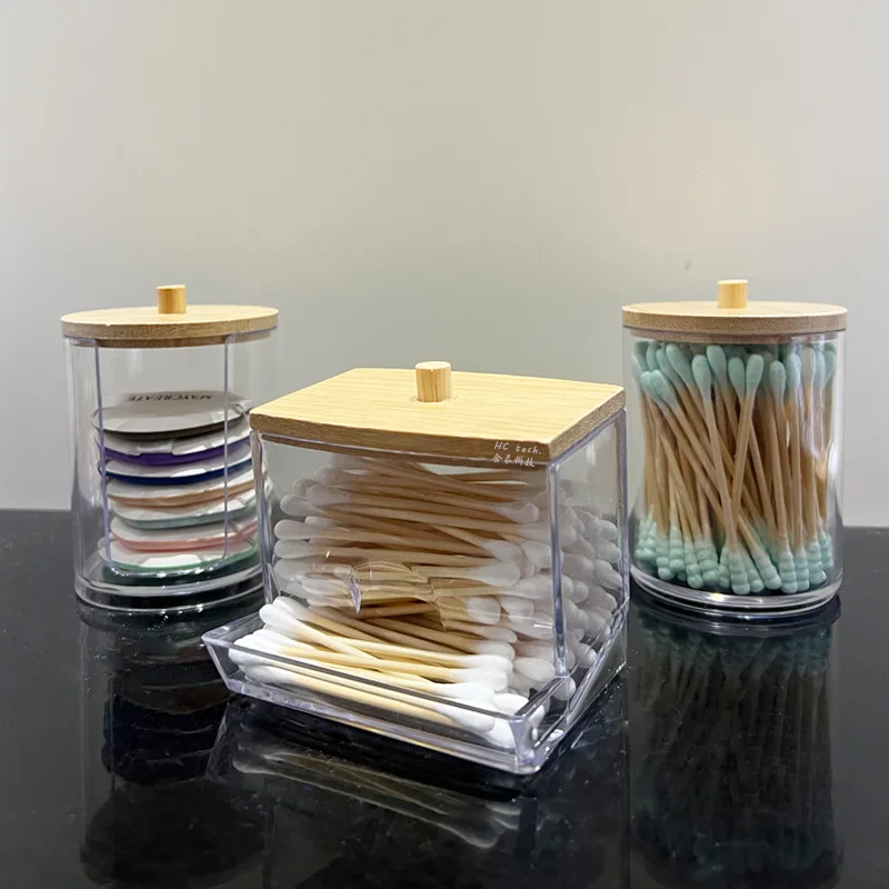 2024lid container  acrylic cotton pad swab holder apothecary jar storage holder