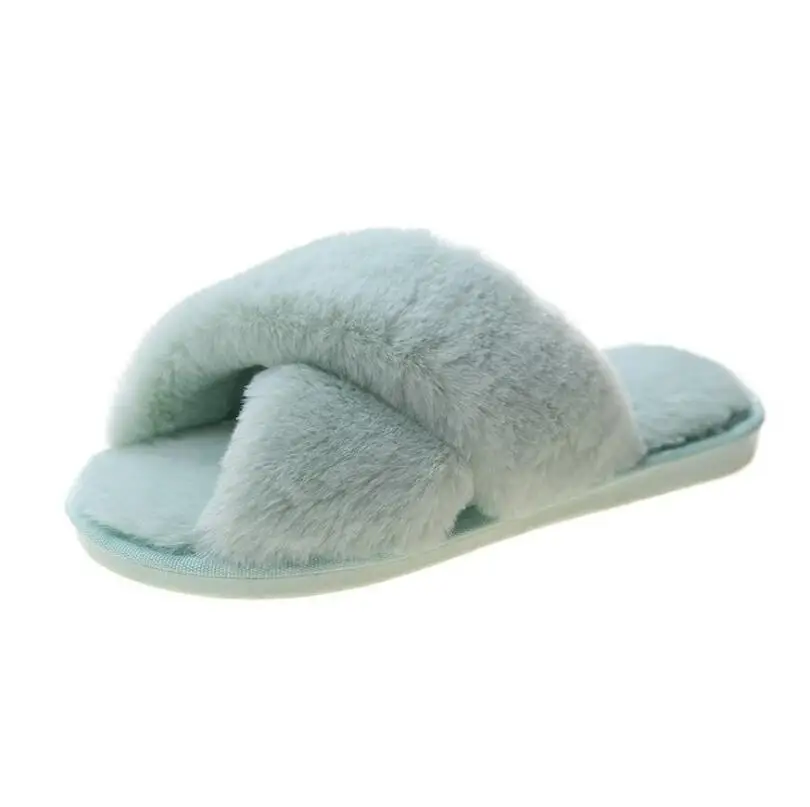 wholesale bedroom slippers warm plush faux fur sandals ladies cross soft plush home design open toe slides