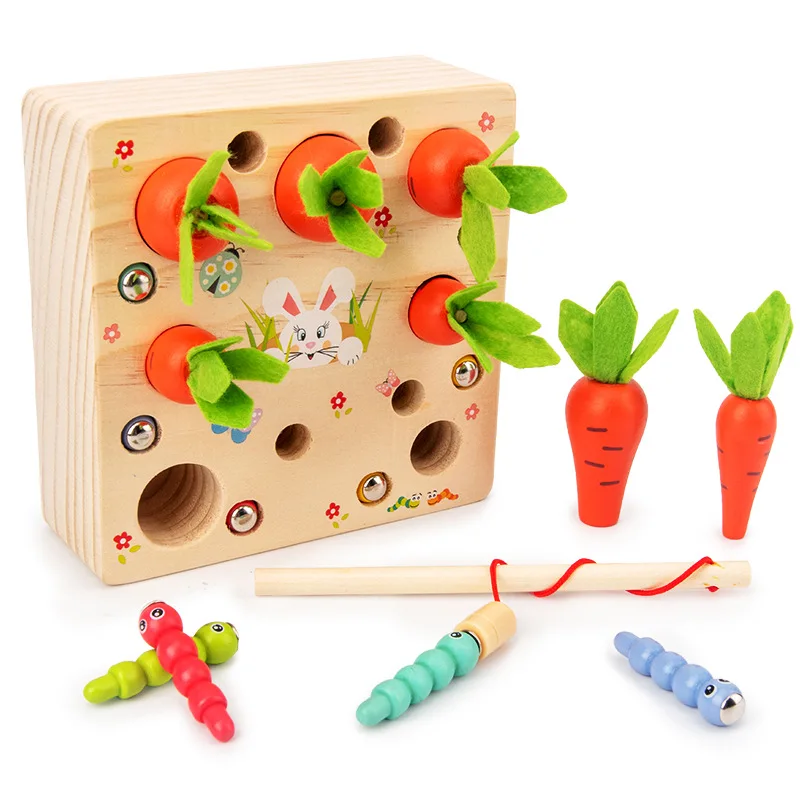 Magnetic wood toy Carrots Harvest Shape Size Sorting Developmental Educational Gift for kids
