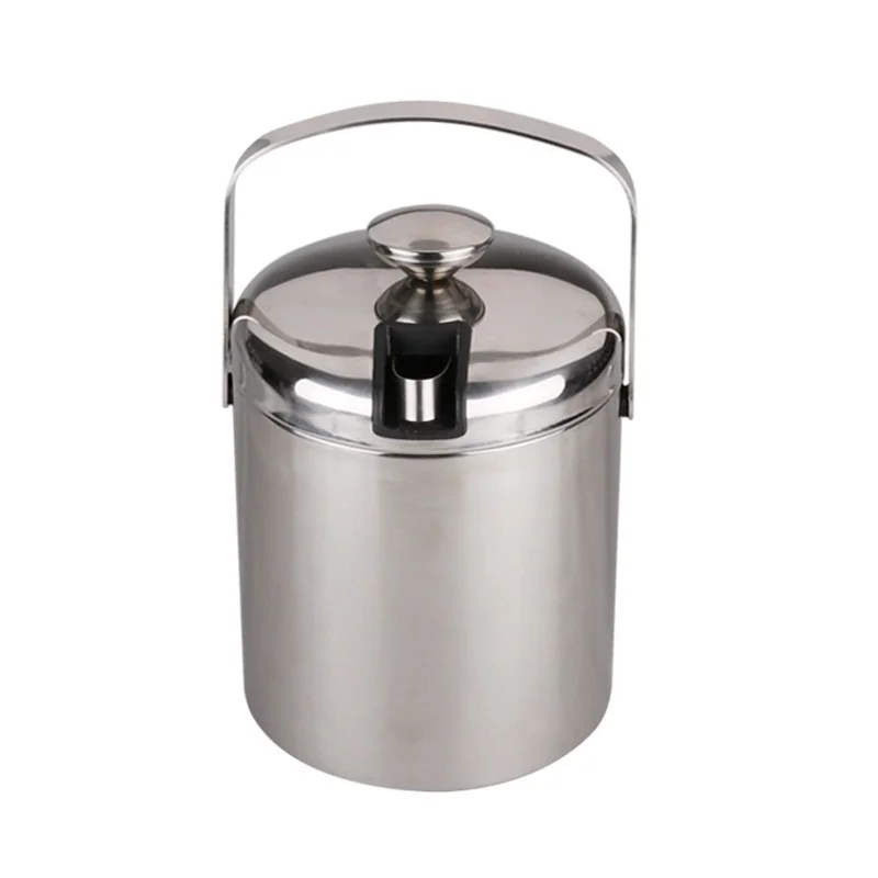 Portable Double Wall Stainless Steel Wine Cooler Ice Bucket With Lid and Tongs