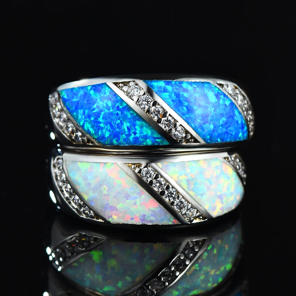 
Hot sale sterling silver s925 ring jewelry lady diamond shaped blue opal ring for wholesale 