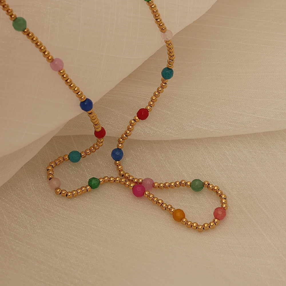 fashion multi color enamel single satellite chain trending design high quality Stainless steel  beaded necklaces