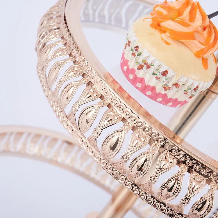 3 Tier Hotel European Metal High-foot Cake Stand Creative Breakfast Dessert Rack Glass Cake Holder Silver Gold Cake Stand