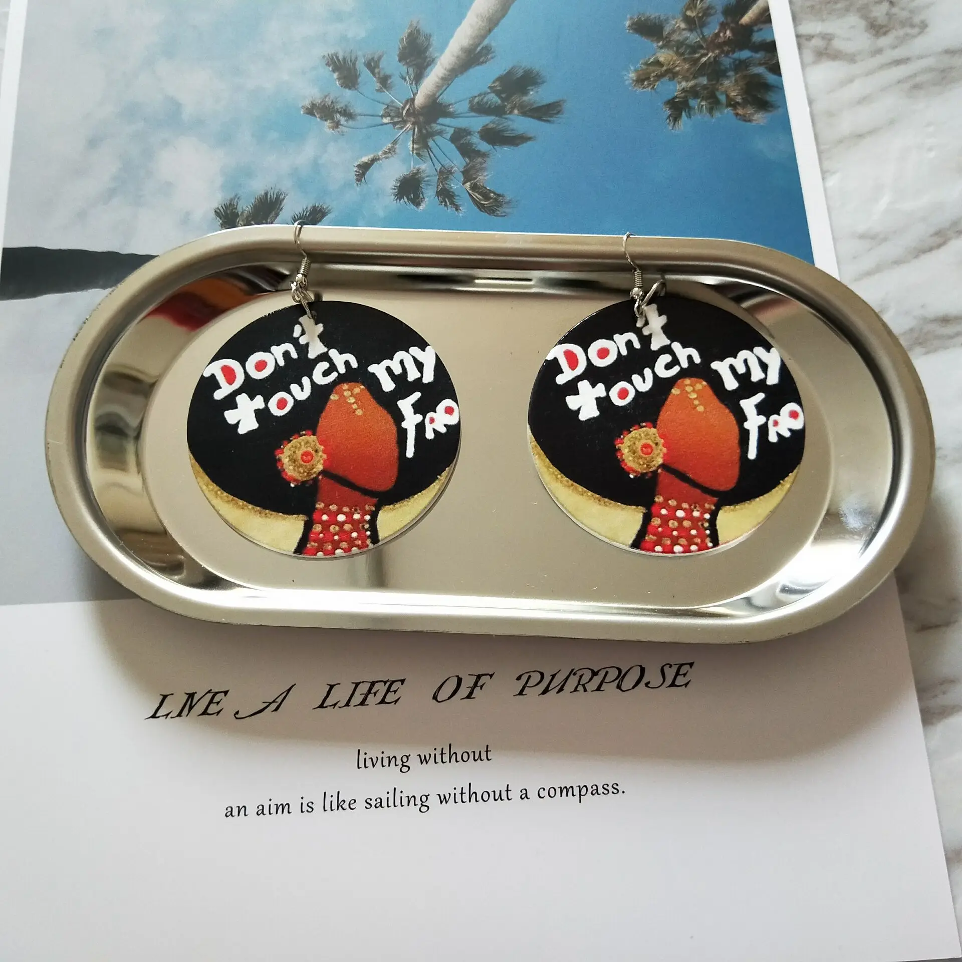 2021 Hot Selling Custom Jewelry African Head Geometric Wooden Dangle Earrings Exaggerated Fashion Head Pattern Wood Drop Earring