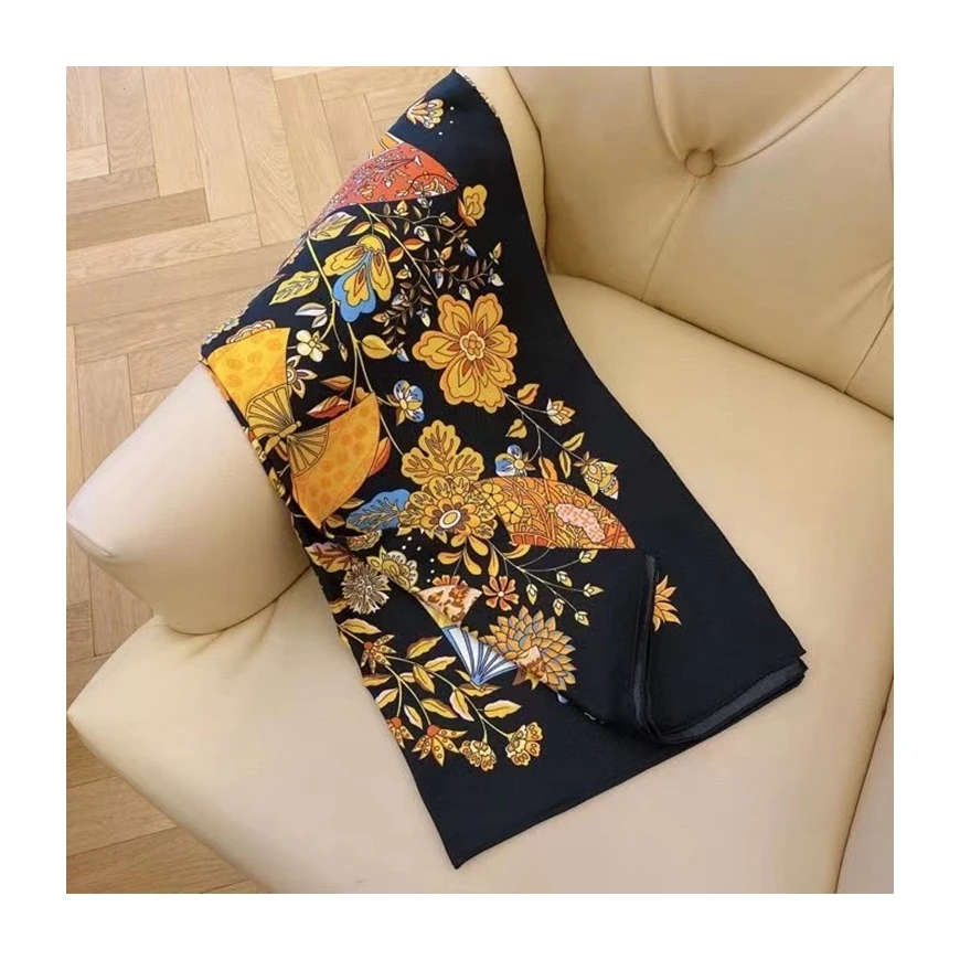 110x110 см, весна 2021, новый шелковый шарф с трафаретной печатью, квадратный шелковый шарф