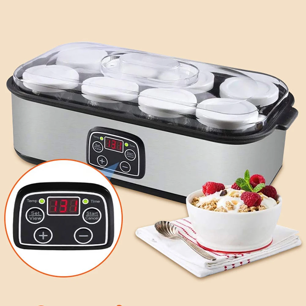 Intelligent Automatic Digital Stainless Steel LCD Display Cheese Yogurt Maker Fruit Wine Machine With 8 Glass Jars