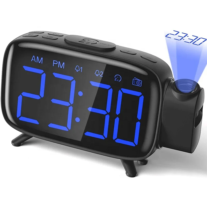 2024 New LED Stylish Digital Projection Smart Dual Alarm Clock With FM Radio Bedroom Bedside Desktop Table Clock