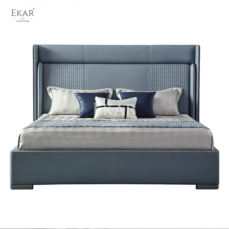 New design classic black and white sandalwood leather veneer bedroom bed