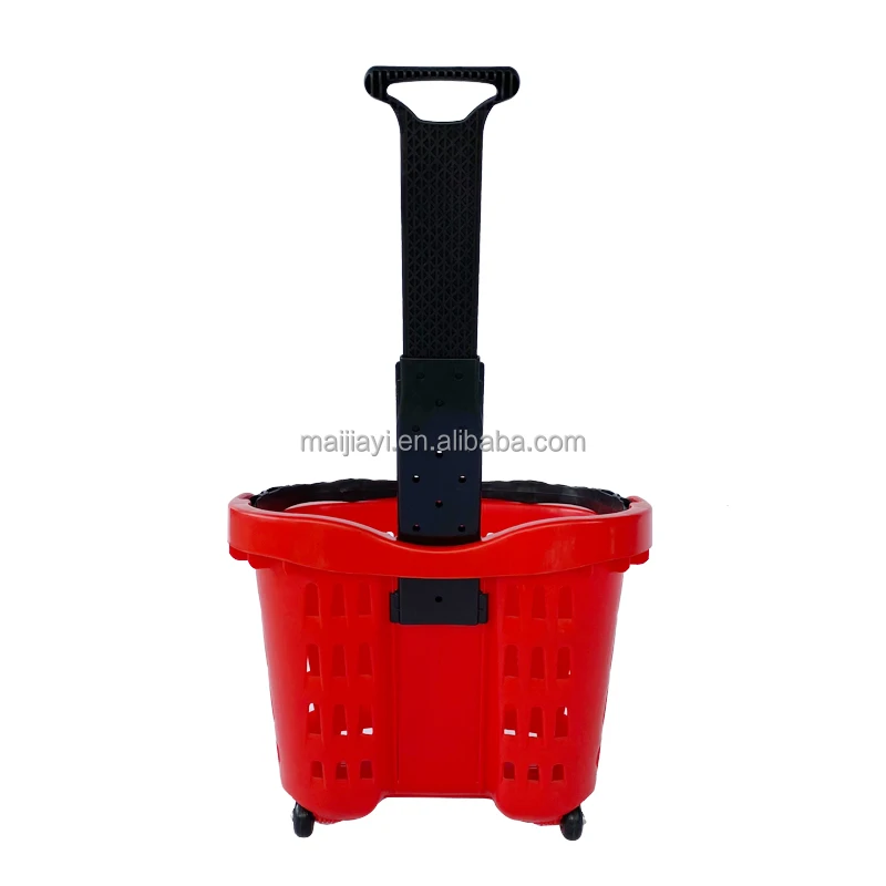 Rolling Plastic Supermarket Shopping Basket Manufacturer