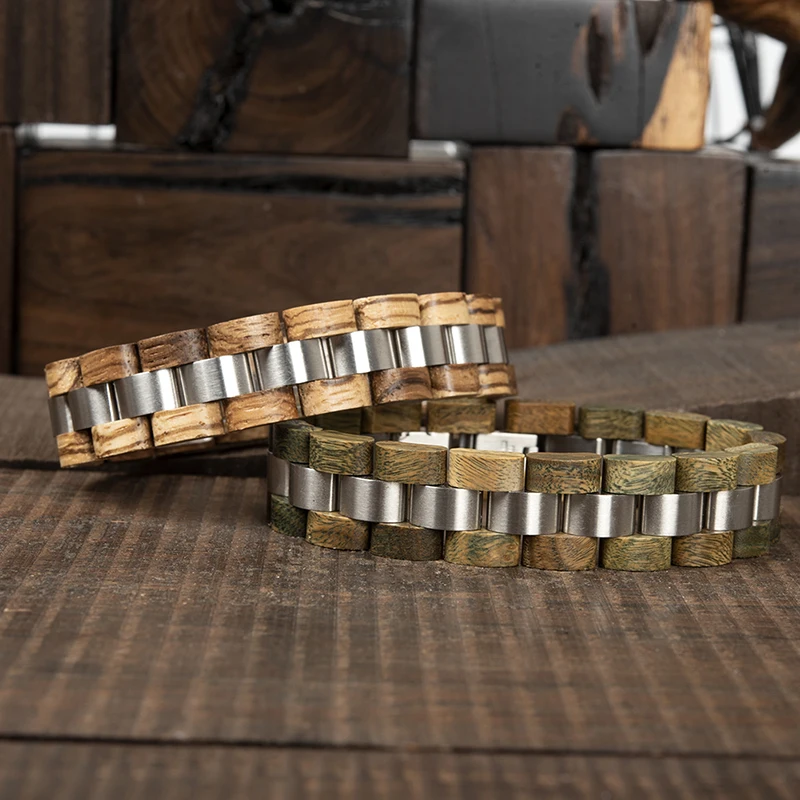 2020 BOBO BIRD Factory Stainless Steel Natural Wooden Bracelet Men Handcrafted Bracelets with Best Price