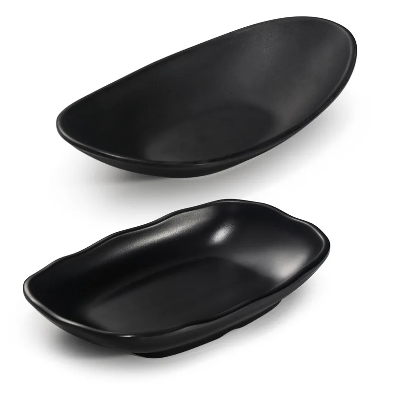 Hot Selling 100% A5 Melamine Black Oval Sushi Plate Custom Restaurant Hotel Service Dishes for Home Party