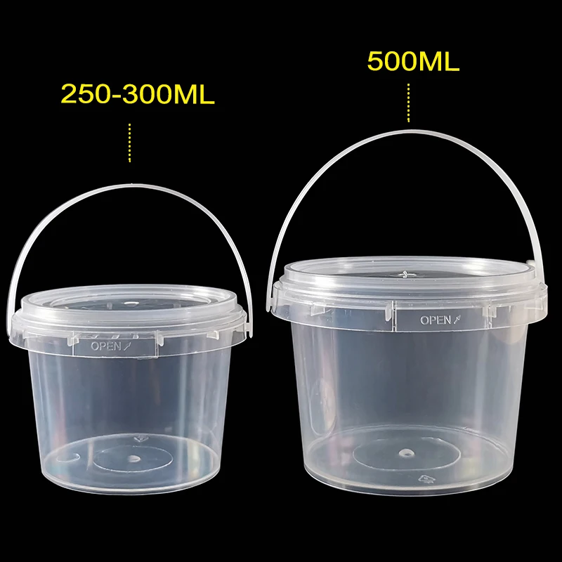 Transparent plastic barrel PP material Disdisposable packaging bucket Customizable for the logo 300ml