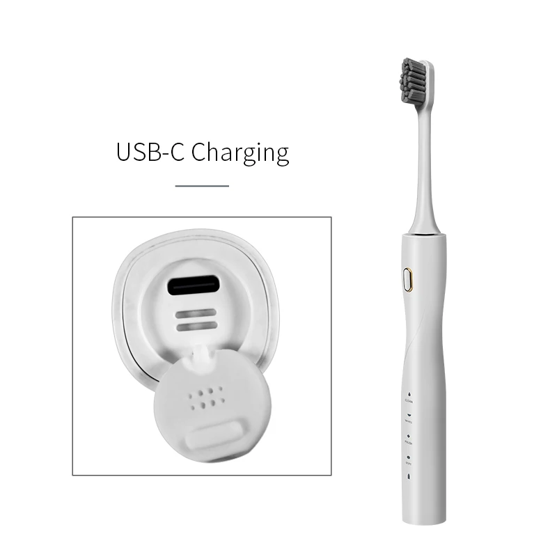USB C Rechargeable Ultrasonic Electric Toothbrush Adults Portable Travel Sonic Toothbrush 4 Operating Modes