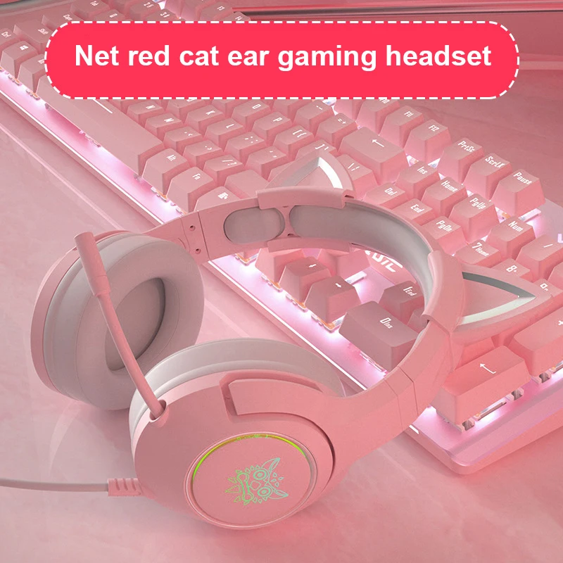  Проводная игровая гарнитура ONIKUMA K9 Pink Hi-Fi 3 5 мм с кошачьими ушками и микрофоном для