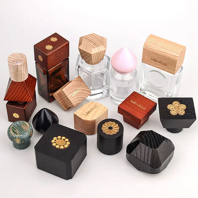 Factory Custom Direct Best Quality Laser Logo Round Square Cube Ball Shaped Wood Perfume Bottle Cap