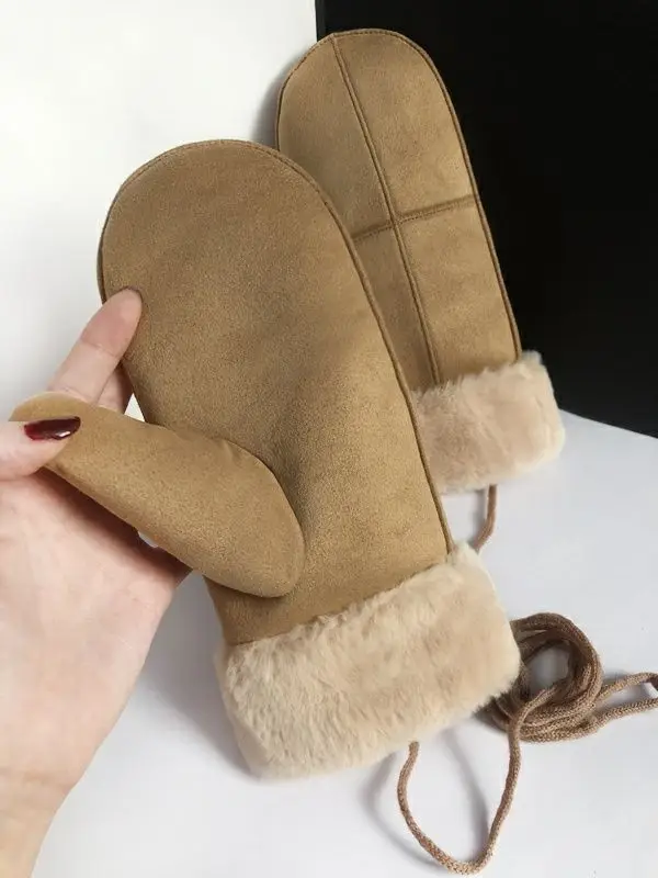 2024 New Faux Suede Leather Thermal Warm Plush Lined Mittens Warm Waterproof Windproof Ski Gloves Winter Touchscreen Gloves