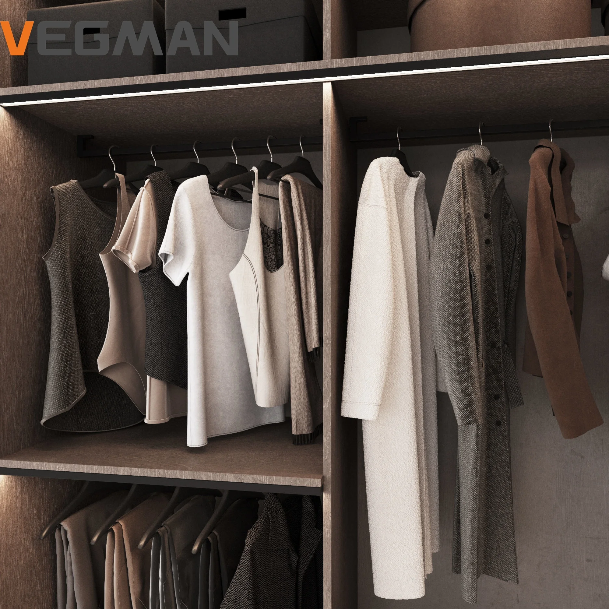 European Style Custom L Shape Brown Bedroom Wooden Panel Walk In Wardrobe Closet