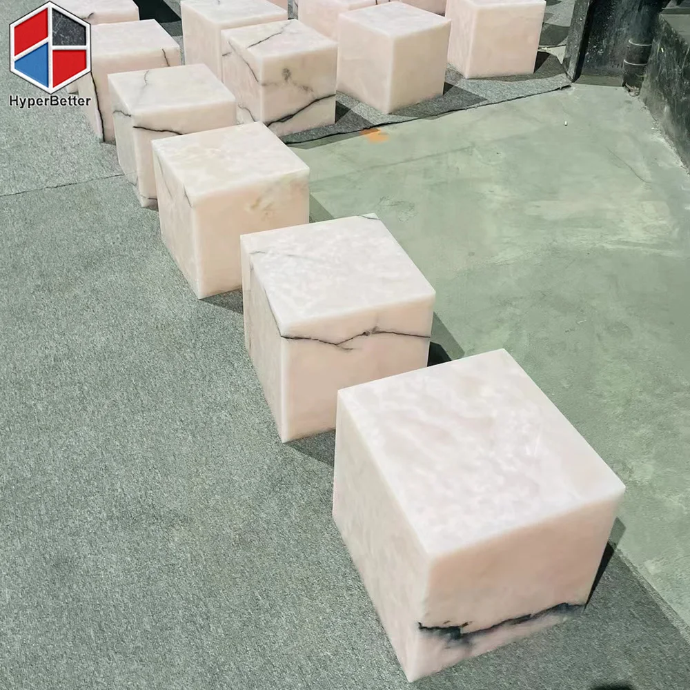 Розовый оникс кубический цоколь стол со светодиодной подсветкой внутри