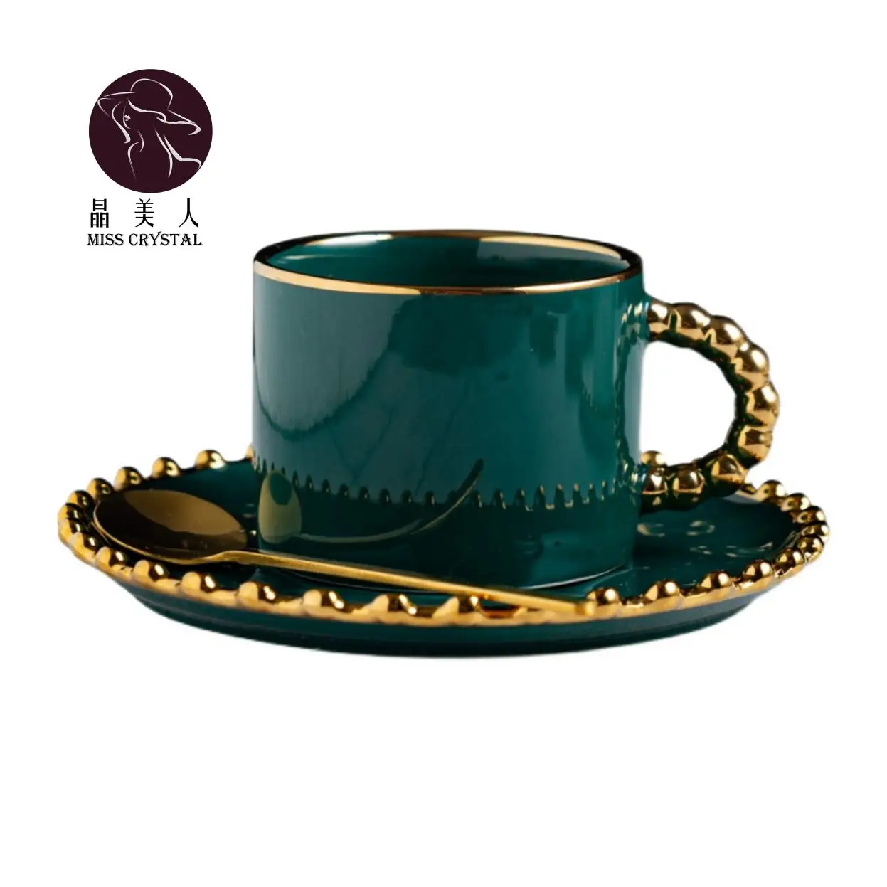 Gold Beaded Ceramic Water Cup European Luxury Coffee Mug Home Exquisite Coffee Cup and Saucer Set