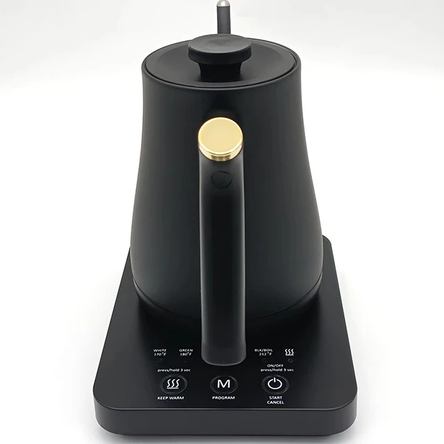 0.8L Elegant shape royal black water kettle  warm temperature control slender neck pour over tea/coffee kettles electric